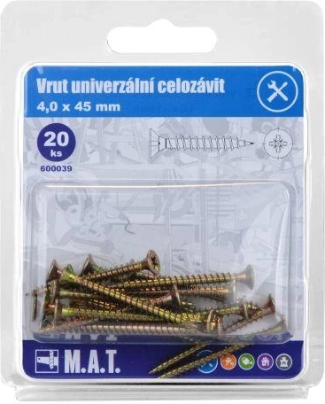 Uniwersalny wkręt z pełnym gwintem 4 × 45 mm, ocynkowany, 20 szt.
