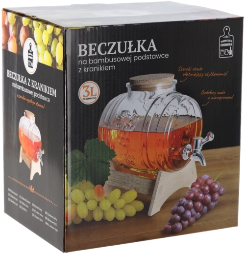 Beczułka Winogrono – dozownik napojów 3 l z kranikiem i bambusowym stojakiem