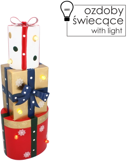 Metalowa dekoracja świąteczna – pudełka prezentowe z oświetleniem LED 50 cm