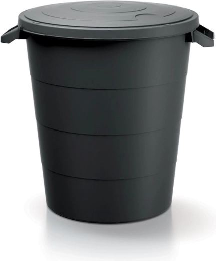 Plastowy pojemnik z pokrywą i uchwytami 120 l – z recyklingu, czarny