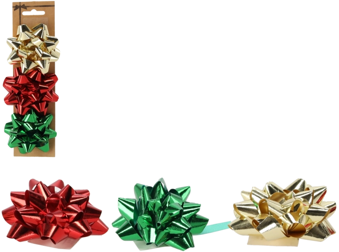 Zestaw ozdobnych kokard 7,5 cm – czerwony, złoty i zielony