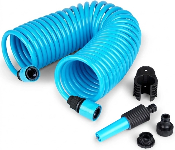 Spiralny wąż ogrodowy 10 m z pistoletem i uchwytem