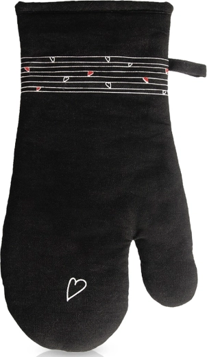 Bawełniana rękawica kuchenna z magnesem czarna Serce 32 cm