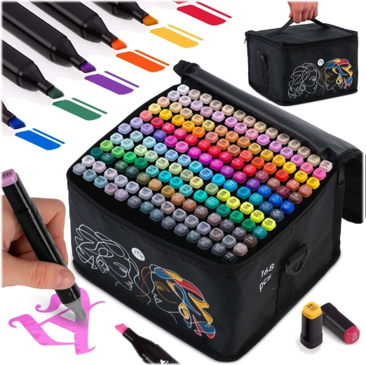 Alkoholowe dwustronne markery z etui 168 szt. NUKIDO