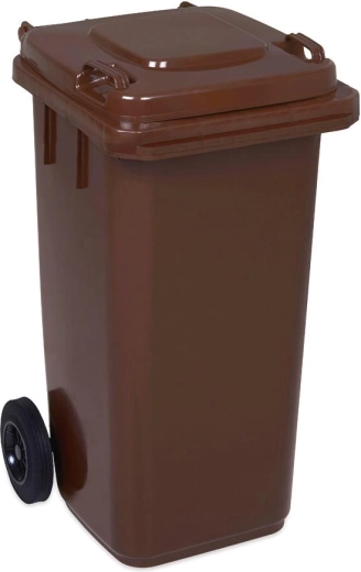 Plastowy kosz na śmieci 120 l brązowy na kółkach