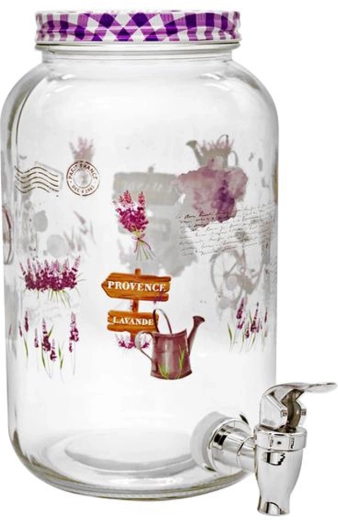 Szklany dyspenser do napojów z kranikiem TORO 3 l Lawenda