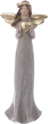 Anielska figurka z sercem z polyresinu szara/złota 15 cm