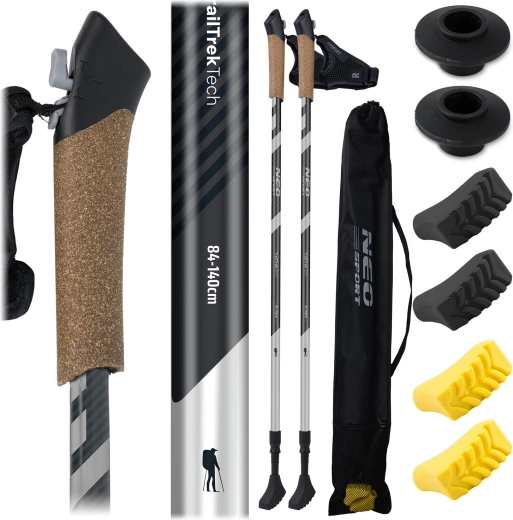 Kije trekkingowe Neo-Sport z korkową rękojeścią, regulowane 85–143 cm