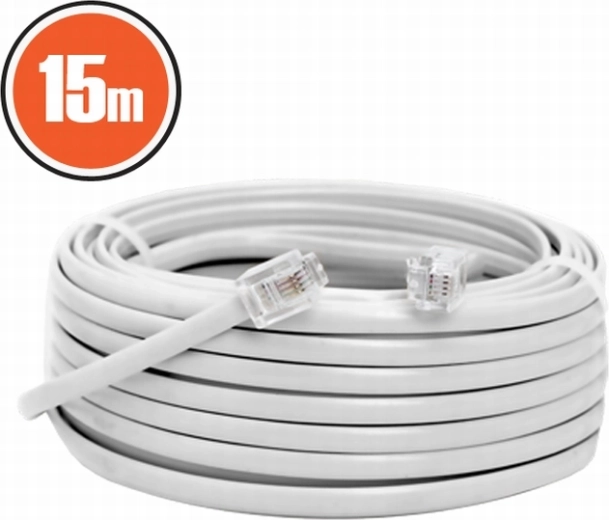 Kabel telefoniczny 6P4C, 15 m, biały