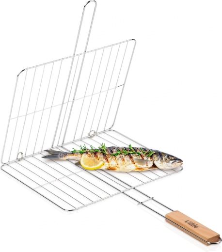 Dwustronny ruszt do grilla Vilde 33 × 29 cm z drewnianą rączką