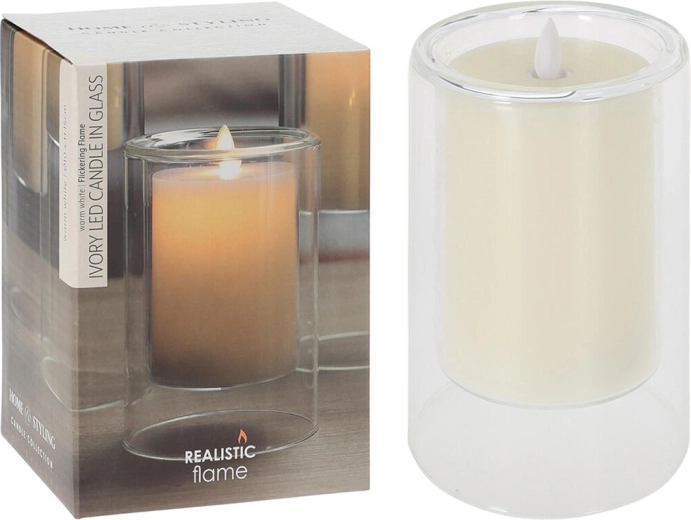LED świeca w szkle Ivory 10 × 15 cm z migoczącym płomieniem