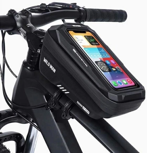 Torba na ramę roweru WILD MAN XS2 1 l z etui na telefon, czarna