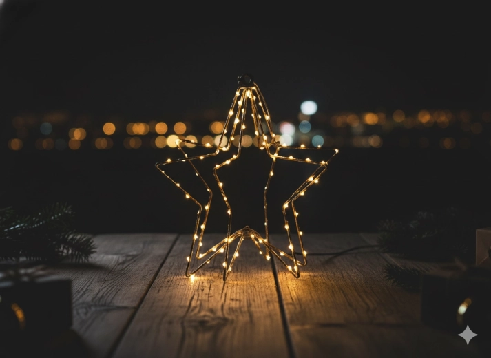 Świąteczna gwiazda LED 30 cm, ciepła biel, zasilanie bateryjne