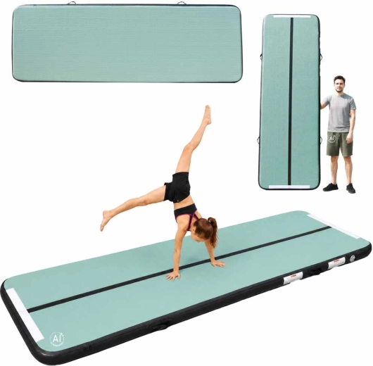 Dmuchany gimnastyczny materac air track 300 × 100 × 10 cm z elektryczną pompką, zielony