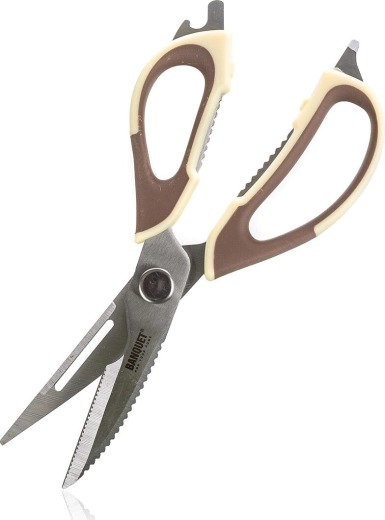 Uniwersalne rozkładane nożyczki kuchenne 22,5 cm beżowo‑brązowe