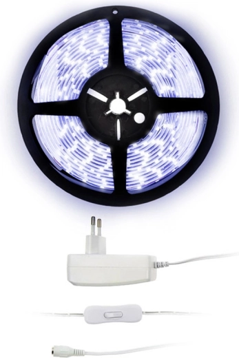 Solight LED taśma świetlna z adapterem i wyłącznikiem 5 m IP65 zimna biel