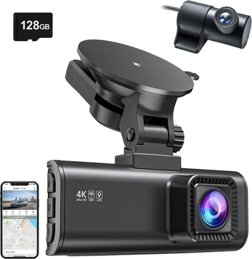 Kamera samochodowa REDTIGER F7NP Wi‑Fi 4K + 1080p z kartą 128 GB