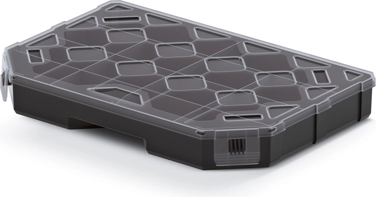 Organizer z przegródkami 284 × 195 × 40 mm, czarny z przezroczystą pokrywą