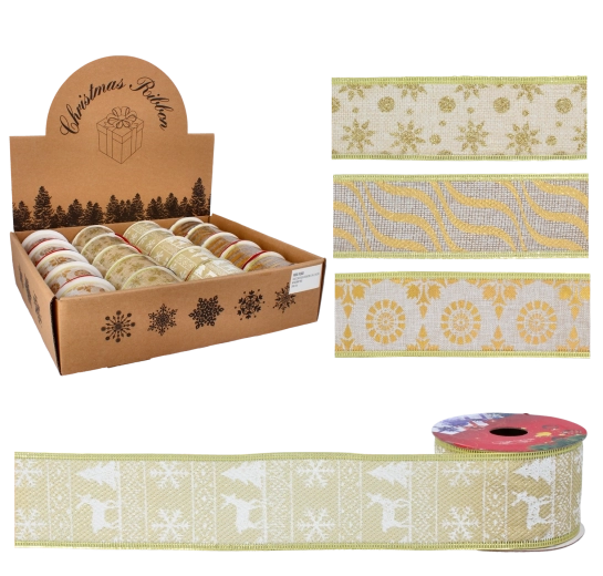 Złota świąteczna dekoracyjna wstążka 5 cm × 2,7 m