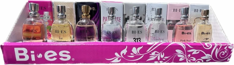Stojak biurkowy BI-ES z mini perfumami 15 ml – 64 szt. + 8 testerów