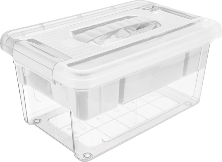 Plastikowy pojemnik do przechowywania MULTI Stormax prostokątny 9 l z białym organizerem