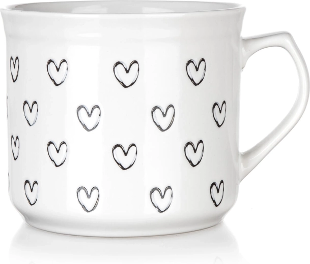 Ceramiczny kubek 660 ml w serduszka – biały