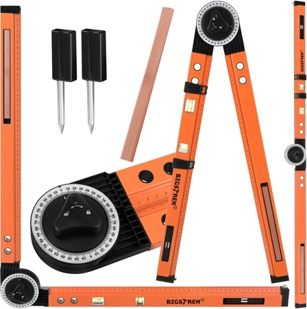 Regulowany kątomierz stolarski 3w1 BIGSTREN z libellami i linijką 500 mm