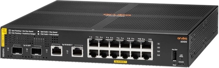 Aruba 6000 12‑portowy przełącznik z PoE Class 4 i 2× SFP (139 W)