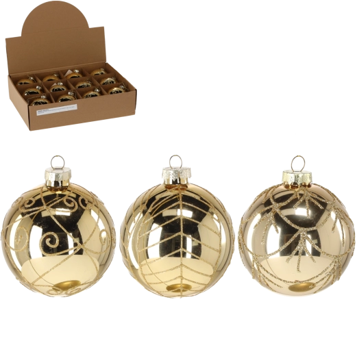 Szklana bombka choinkowa 8 cm ze złotym brokatem