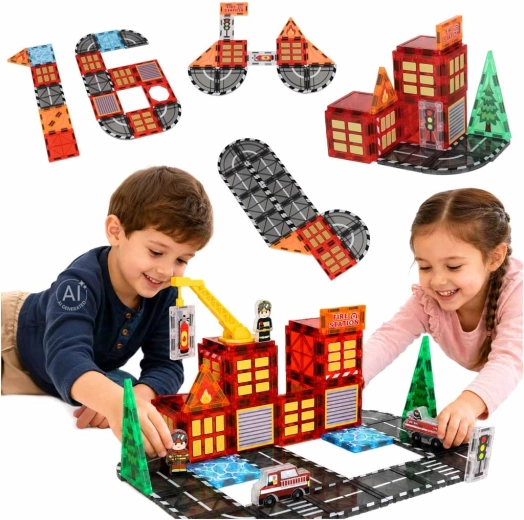 Magnetyczne konstrukcyjne klocki 3D – remiza strażacka (48 elementów)