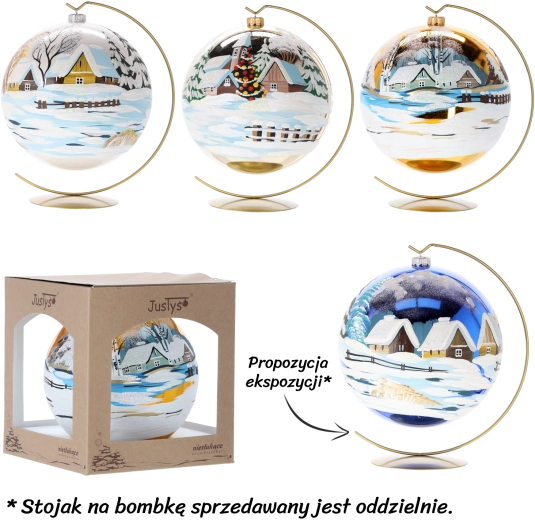 Ręcznie zdobiona szklana bombka świąteczna 20 cm – biała i szara