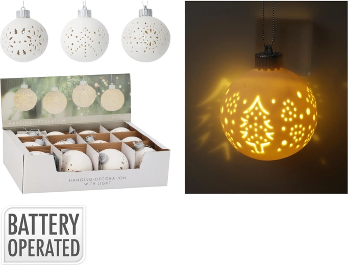 Zawieszana dekoracyjna kula LED 10 cm – biała, mix motywów