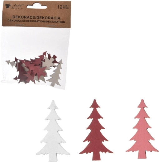 Drewniane choinki różowo-białe 4 cm (12 szt.)