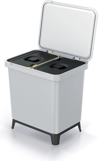 Dwukomorowy kosz na śmieci 2×10 l, popielaty