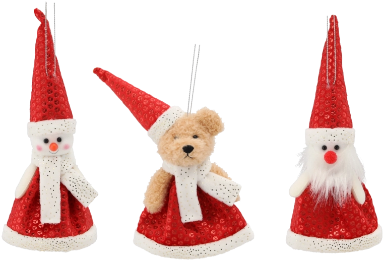 Świąteczna zawieszka – bałwanek, miś lub Mikołaj, 11 × 12 cm