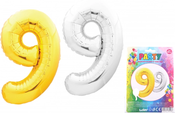 Balon w kształcie cyfry 9, 40 cm, nylon