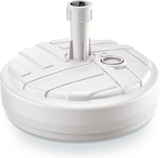 Podstawa pod parasol UMBRELLA, okrągła 39 cm, biała, imitacja rattanu, do napełniania 10 l