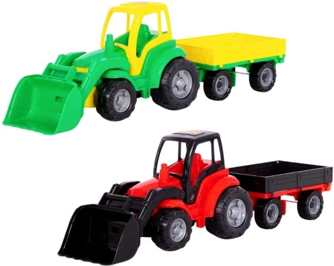 Duży plastikowy traktor z przyczepą i lemieszem - 1 sztuka
