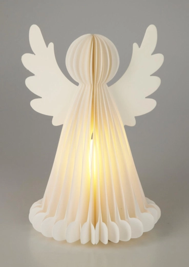 Świecący papierowy anioł bożonarodzeniowy z timerem 28 cm, 6 LED, biały