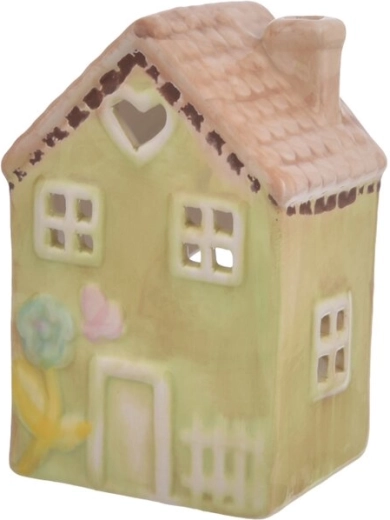 Ceramiczny świecznik w kształcie domku, żółty