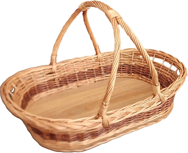 Wiklinowa taca z uchwytami średnia 44 × 30 × 27 cm, lakierowana