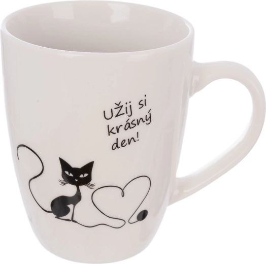 Porcelanowy kubek z kotem i napisem „żyj sobie…” 380 ml