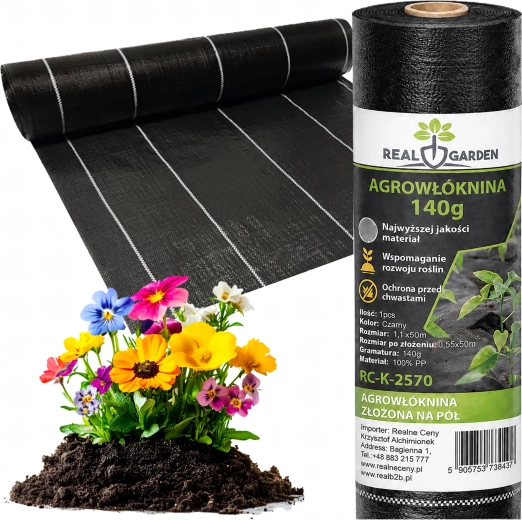 Czarna agrotkanina przeciw chwastom 140 g/m² 1,1 × 50 m (UV)