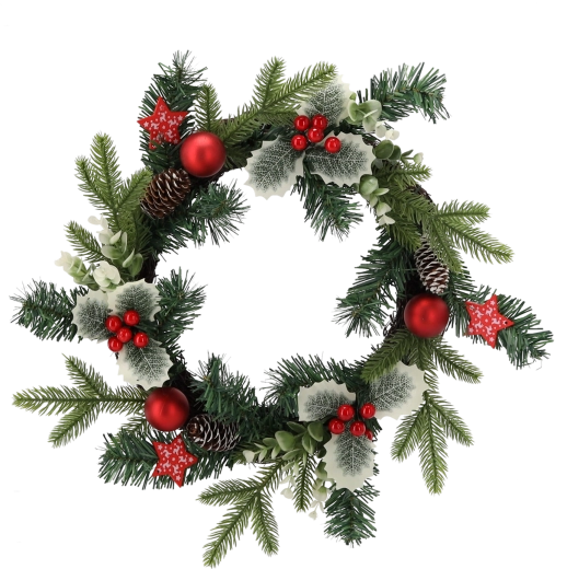 Czerwony świąteczny wieniec z ostrokrzewem 40 cm