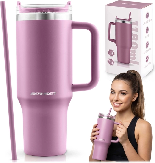 Berdsen różowy próżniowy kubek termiczny ze słomką 1180 ml