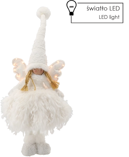 Biały stojący anioł z oświetleniem LED 50 cm