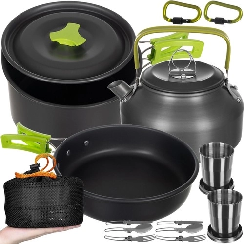 Zestaw naczyń kempingowych TRIZAND, 18‑elementowy