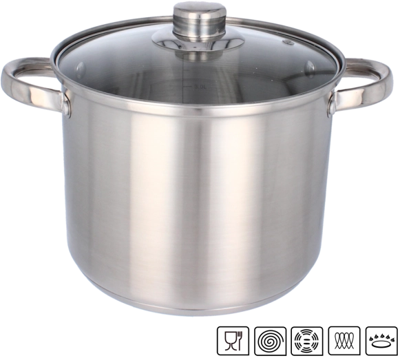 Garnek nierdzewny 14 l, średnica 30 cm ze szklaną pokrywką