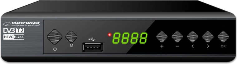 Cyfrowy tuner i dekoder Esperanza DVB-T2 H.265/HEVC z wyświetlaczem