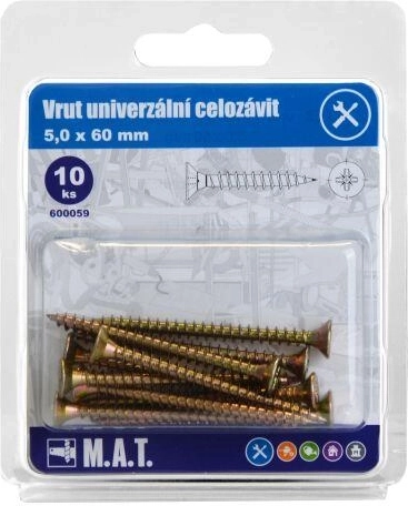 Uniwersalny wkręt z pełnym gwintem 5 × 60 mm, ocynk, 10 szt.